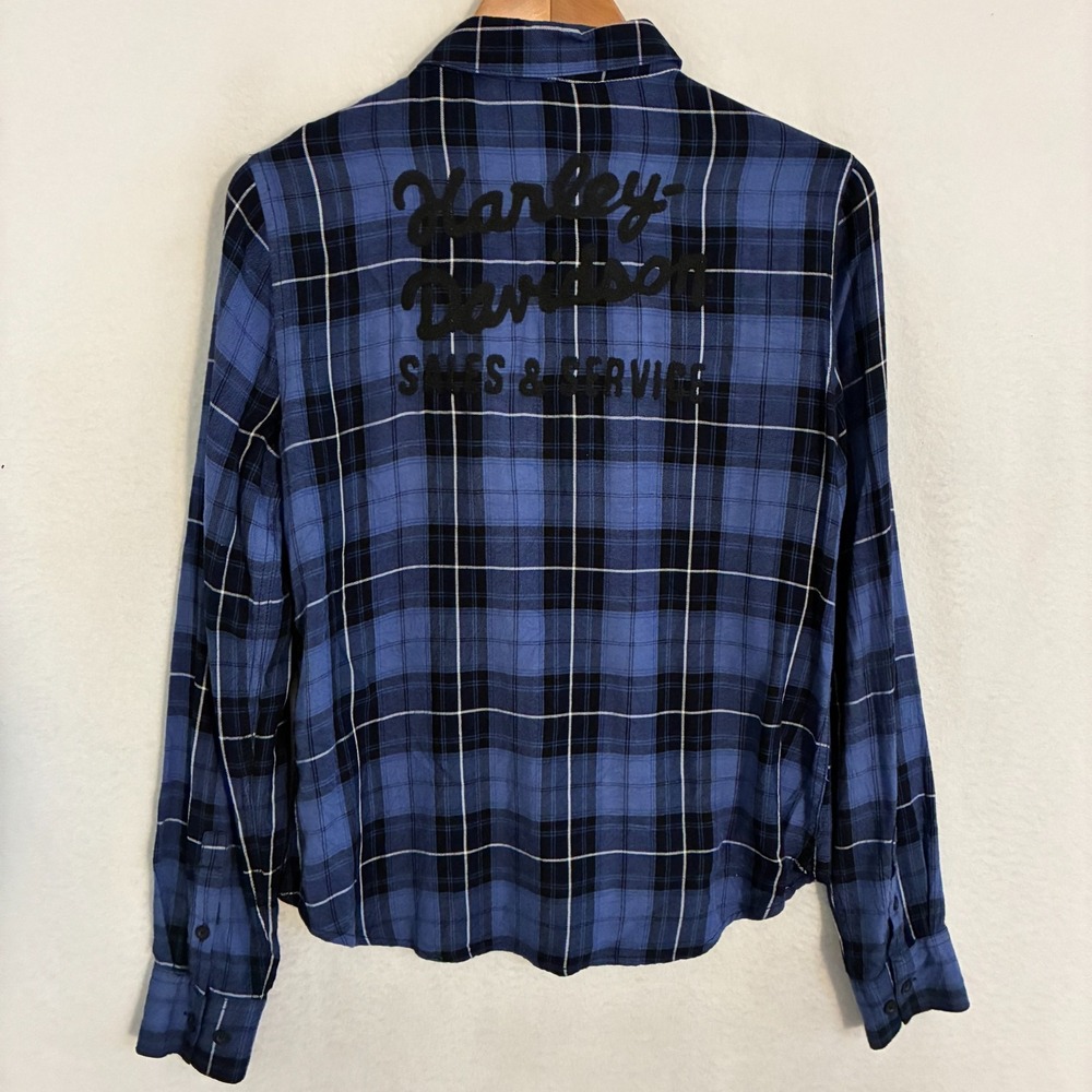 Harley Davidson Shirt Womens Size M Plaid Lightweight Flannel Embroidered Biker